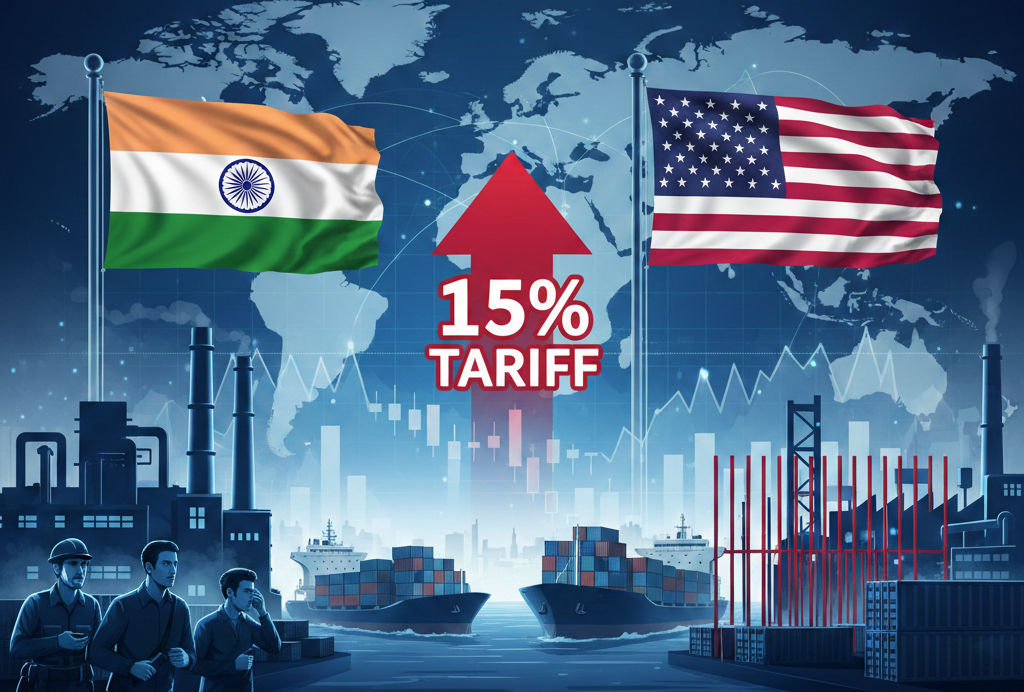 यूएस–भारत व्यापार तनाव: 15% अमेरिकी टैरिफ का भारत की अर्थव्यवस्था पर असर